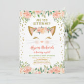 Invitation Kitty chat chaton chatte crème pêche fille baby sh (Debout devant)