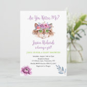 Invitation Kitty chat chaton rose violet fille baby shower (Debout devant)