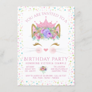 Invitation Kitty Chat Confetti Filles N'Importe Quel Nombre A