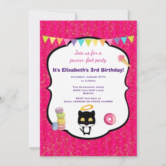 Invitation Kitty Chat Et Crème De Glace Anniversaire Invitati (Devant)