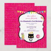 Invitation Kitty Chat Et Crème De Glace Anniversaire Invitati (Devant / Derrière)
