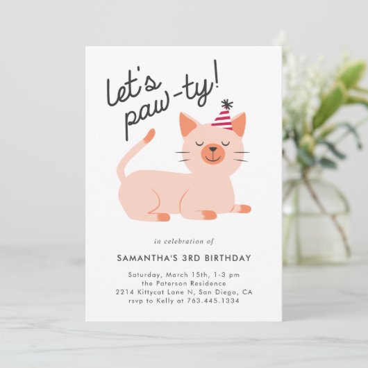 Invitation Kitty Chat fête d'anniversaire (Debout devant)