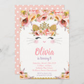 Invitation Kitty Chat fête d'anniversaire Princesse Kitty (Devant / Derrière)