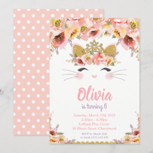 Invitation Kitty Chat fête d'anniversaire Princesse Kitty