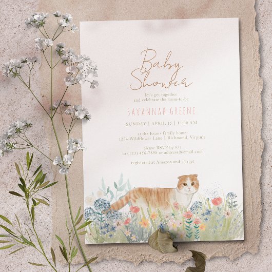 Invitation Kitty Chat Fleurs sauvages | Baby shower de ressor