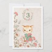 Invitation Kitty Chat Floral Girly Kitten 3e anniversaire (Devant)