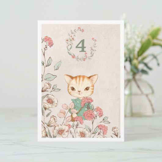 Invitation Kitty Chat Floral Girly Kitten 4e anniversaire (Debout devant)