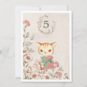 Invitation Kitty Chat Floral Girly Kitten 5 ans Anniversaire (Devant)