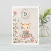 Invitation Kitty Chat Floral Girly Kitten 5 ans Anniversaire (Debout devant)