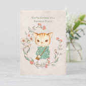 Invitation Kitty Chat Floral Girly Kitten fête d'anniversaire (Debout devant)