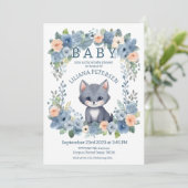 Invitation Kitty Chat Kitten Pastel Blue Boy Baby shower Invi (Debout devant)
