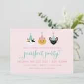 Invitation Kitty Chat rose et verte fête d'anniversaire, Kitt (Debout devant)