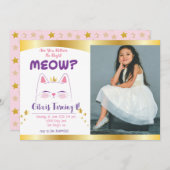 Invitation Kitty Chat rose or fête d'anniversaire Photo (Devant / Derrière)