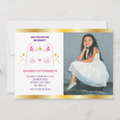 Invitation Kitty Chat rose or fête d'anniversaire Photo (Devant)