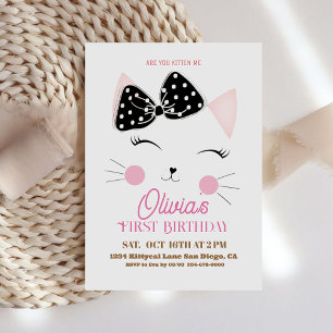 Invitation Kitty Chat rose Parties scintillant fête d'anniver