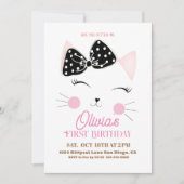 Invitation Kitty Chat rose Parties scintillant fête d'anniver (Devant)