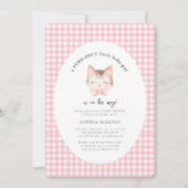 Invitation Kitty Chat rose Purr-fect Baby shower bébé fille (Devant)