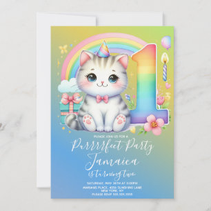 Invitation Kitty de premier anniversaire Fête Arc-en-ciel