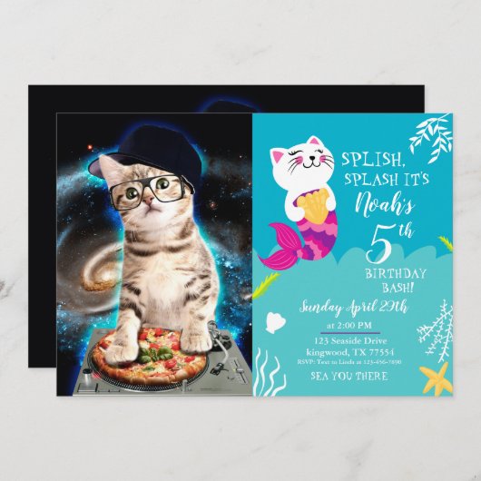 Invitation kitty dj cat (Devant / Derrière)