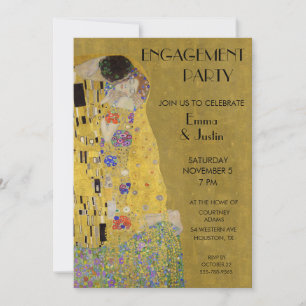 Invitation Klimt's The Kiss - Art Nouveau Engagement Party in