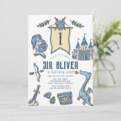 Invitation Knight Dragon Castle Medieval Boy 1er anniversaire (Debout devant)