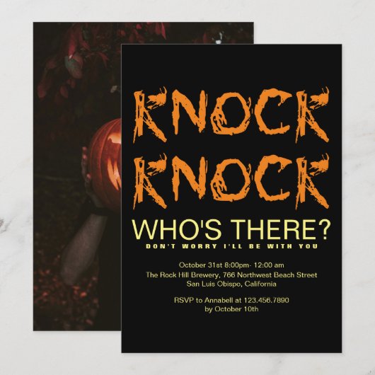Invitation Knock Qui est là Photo Halloween Party Invi (Devant / Derrière)