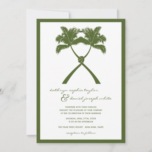 Invitation Knot Palm Trees Plage Mariage tropical Moderne Chi (Devant)