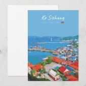 Invitation Ko Sichang, Thaïlande - Vue animée du port (Devant / Derrière)