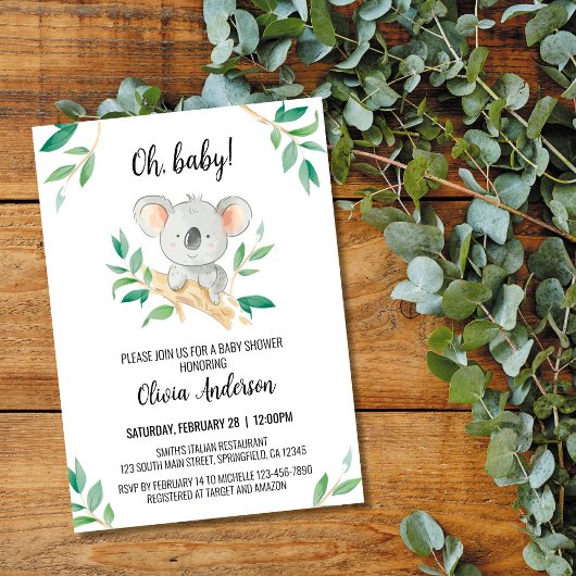 Invitation Koala Baby shower Invitation, aquarelle Koala