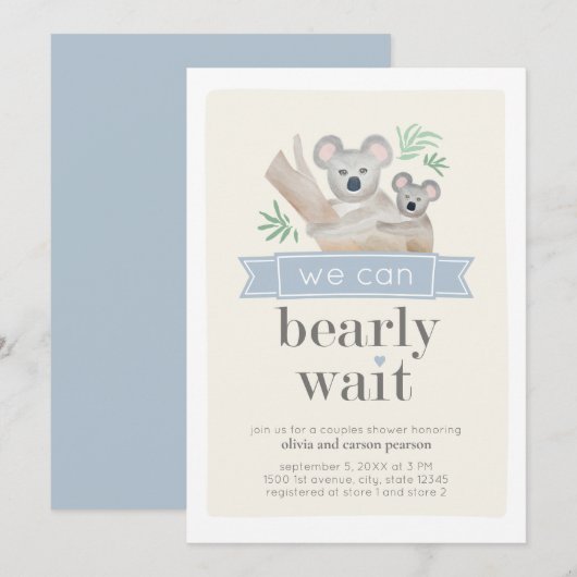 Invitation Koala Bear On Peut Attendre Le Baby shower Des Cou (Devant / Derrière)