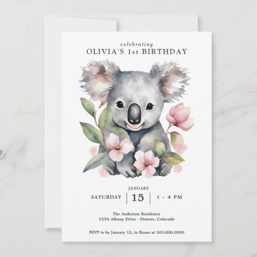 Invitation Koala Bear Premier anniversaire (Devant)