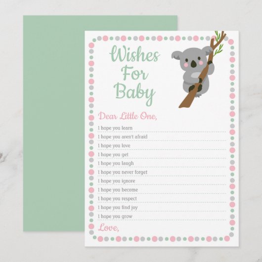 Invitation Koala Bear Souhaite Pour Baby shower Game Rose Gir (Devant / Derrière)