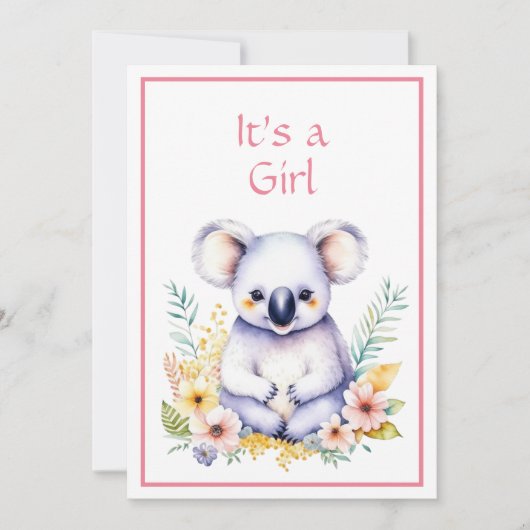 Invitation Koala Bear Thème C'est un Baby shower de fille (Devant)