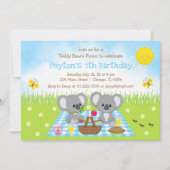 Invitation Koala Bear's Picnic Blue En vichy Anniversaire (Devant)