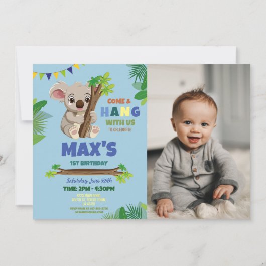Invitation Koala Blue Party Anniversaire mignonne Photo (Devant)