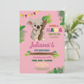 Invitation Koala Cute Girls Party Anniversaire rose (Debout devant)