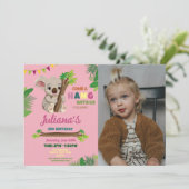 Invitation Koala Cute Girls Party Anniversaire rose Photo (Debout devant)