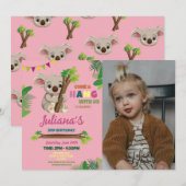 Invitation Koala Cute Girls Party Anniversaire rose Photo (Devant / Derrière)