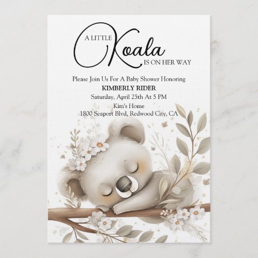 Invitation Koala Endormi de Rêve (Devant)