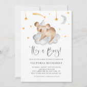 Invitation Koala Gray Sleeping Cute C'est un Baby shower garç (Devant)
