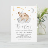 Invitation Koala Gray Sleeping Cute C'est un Baby shower garç (Debout devant)