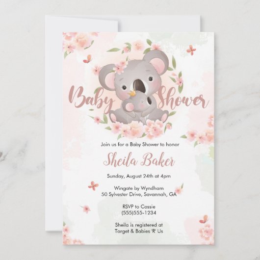 Invitation Koala, Invitation Baby shower Koala (Devant)