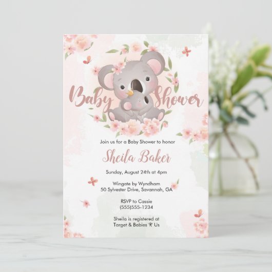 Invitation Koala, Invitation Baby shower Koala (Debout devant)