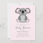 Invitation Koala ours Baby shower fille rose (Devant)