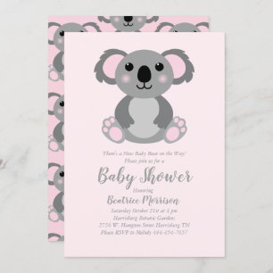 Invitation Koala ours Baby shower fille rose