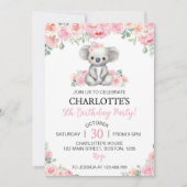 Invitation Koala Pink Floral Greenery Fille fête d'anniversai (Devant)