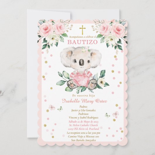 Invitation Koala pour le baptême de notre fille (Devant)