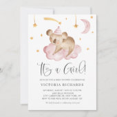 Invitation Koala Rose Belle Dormir C'est un Baby shower de fi (Devant)
