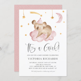 Invitation Koala Rose Belle Dormir C'est un Baby shower de fi