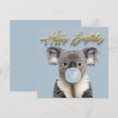 Invitation Koala soufflant un chewing-gum bleu (Devant / Derrière)